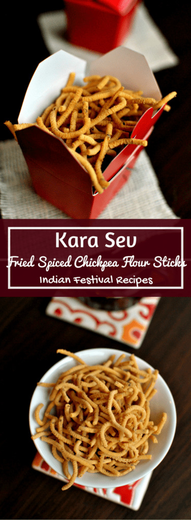 Kara Sev - Fried Spiced Chickpea Flour Sticks - Indian Festival Recipes - Diwali Recipes - www.cookingcurries.com