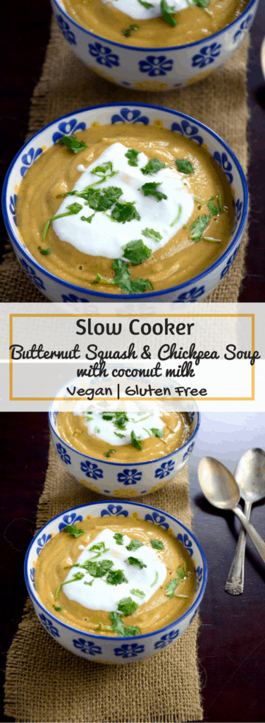 Slow Cooked Butternut Squash and Chickpea Soup with Coconut Milk - a Fall Soup Recipes - www.cookingcurries.com