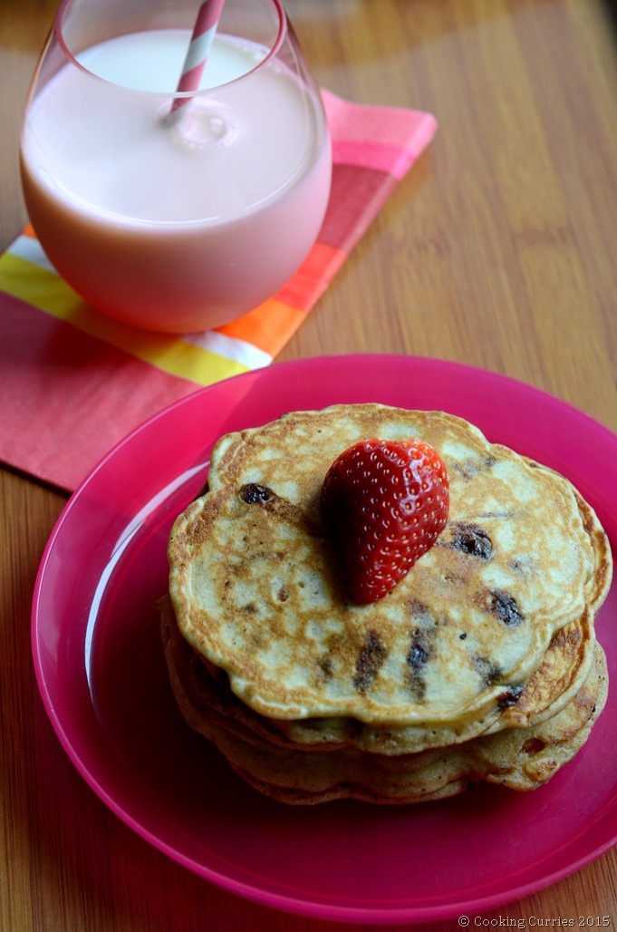 Chocolate Chip Almond Pancakes for valentine's Day - Cooking Curries