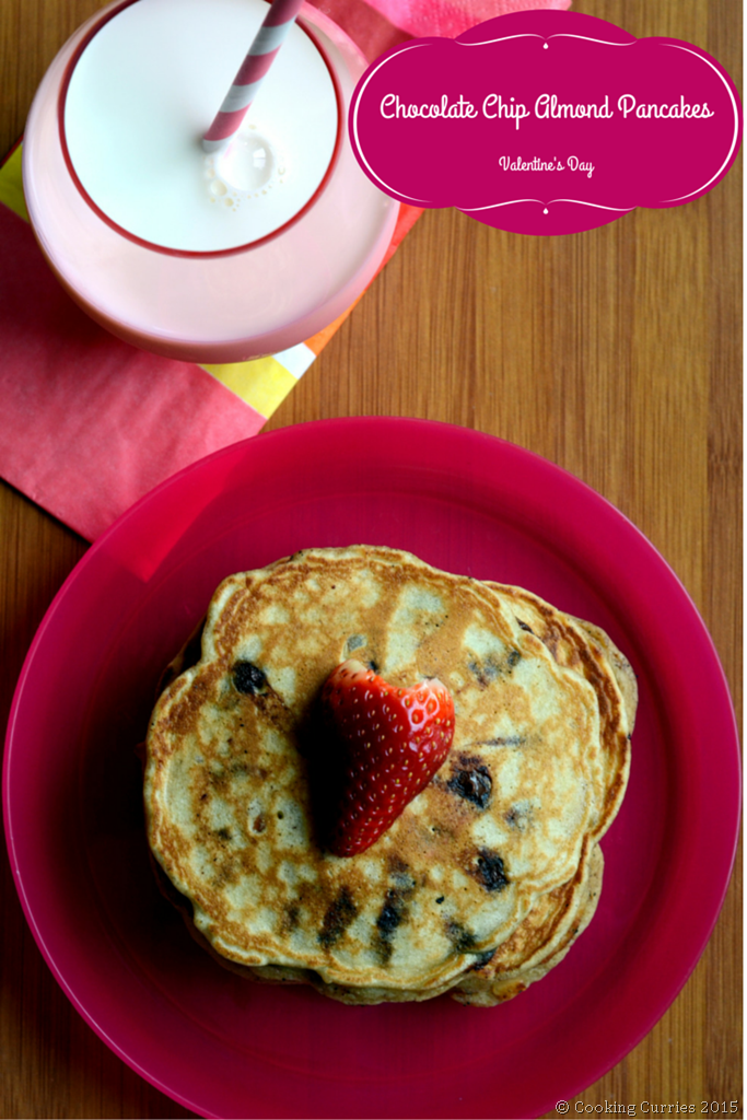 Chocolate Chip Almond Pancakes for valentine's Day - Cooking Curries