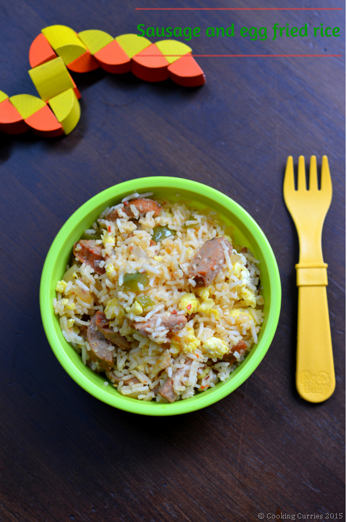 Sausage and Egg Fried Rice - Toddler Kid Friendly Food - #cookingcurrieslittlepeoplefood - Cooking Curries