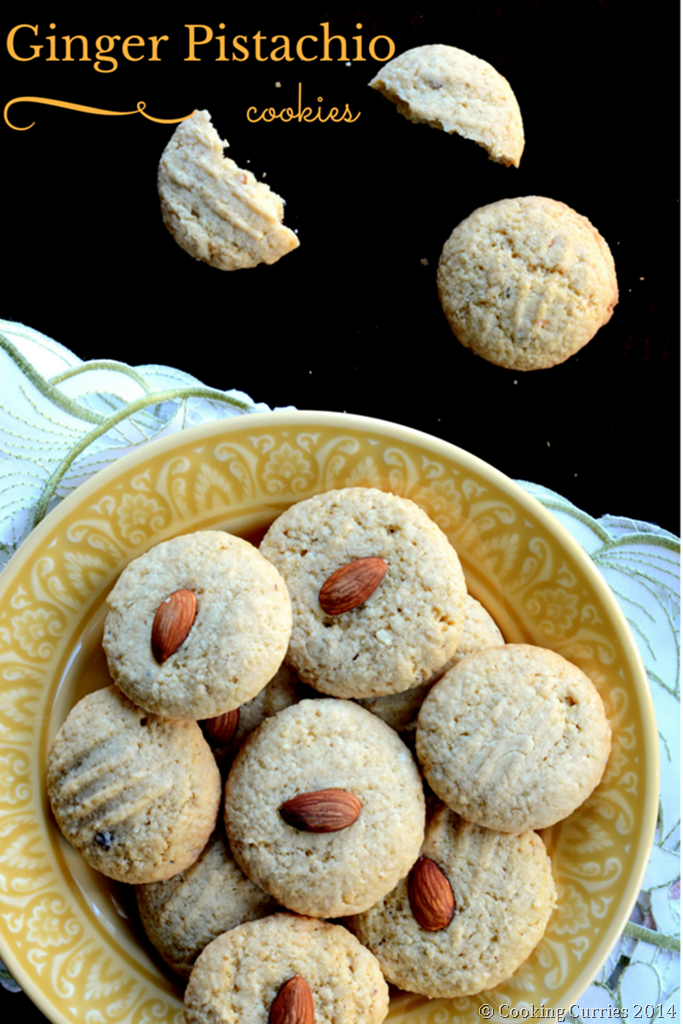 Ginger Pistachio Cookies with Almond Meal - Holiday Cookies - MIrch Masala