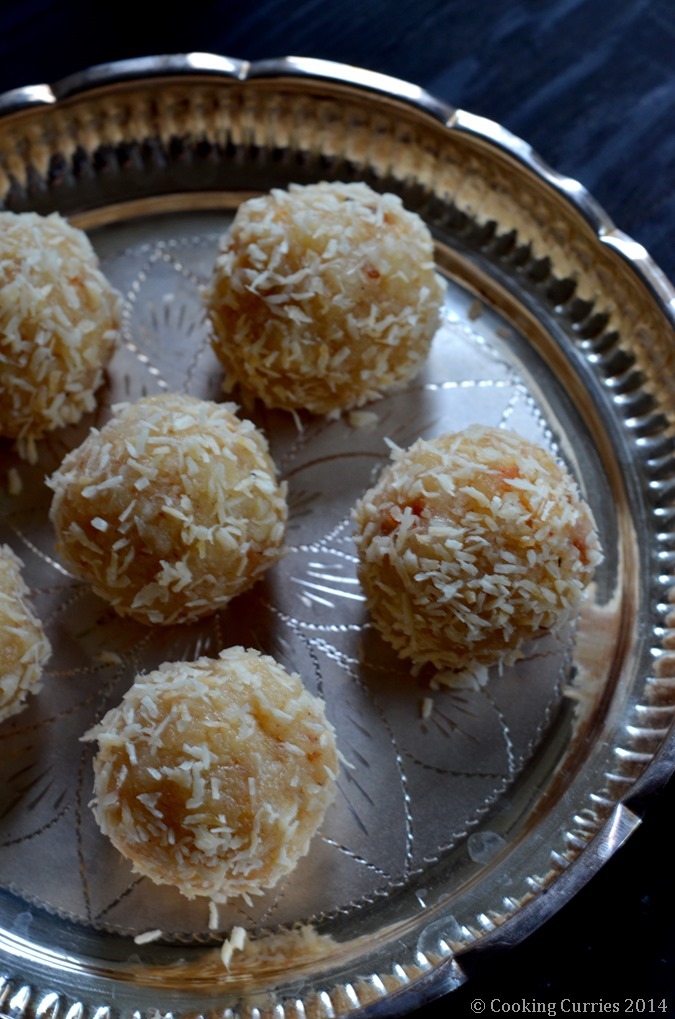 Coconut Khoya Laddoo- Coconut Condensed Milk Solids Balls - Indian Food, Recipe, Dessert, Festivals, Diwali, Diwali Sweet recipe - Cooking Curries - 