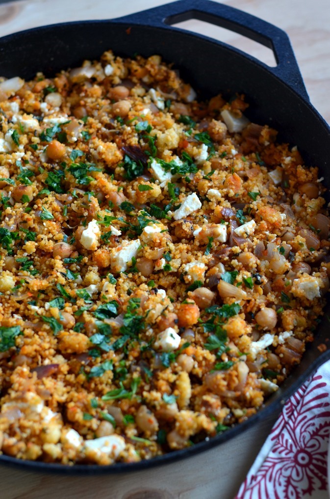 Skillet Harissa Couscous with Chickpeas, Spinach and Feta - Cooking Curries (2)