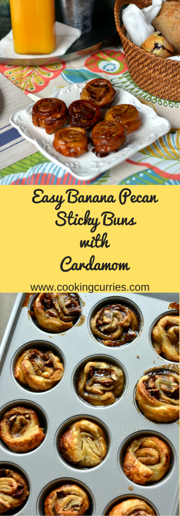Easy Banana Pecan Sticky Buns with Cardamom CookingCurries.com