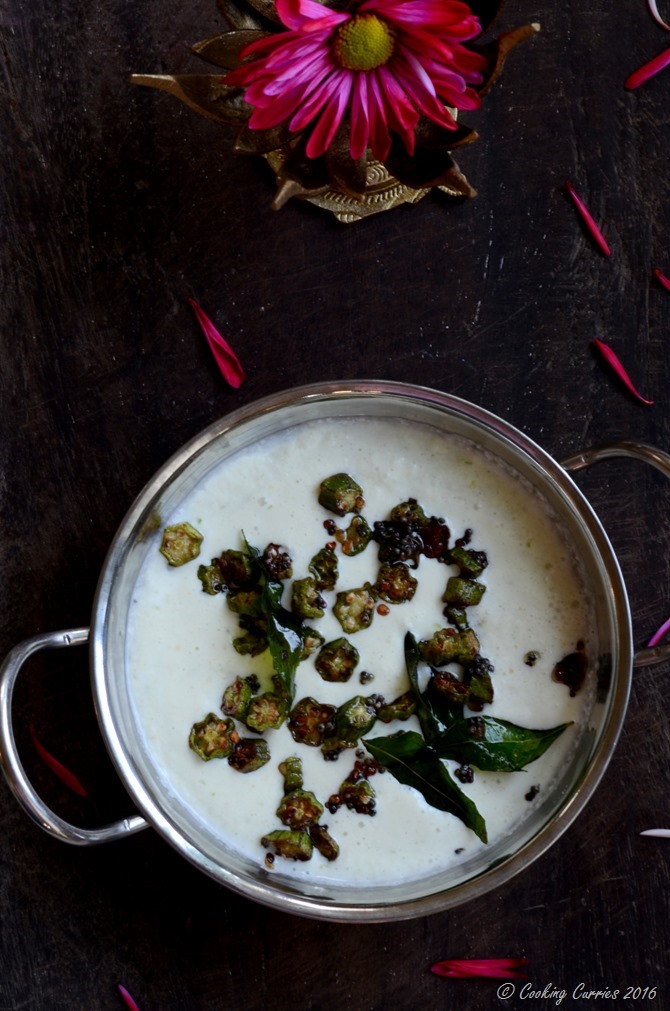 Vendakka Kichadi - Fried Okra in a Coconut Yogurt Sauce Base - Indian Food, Kerala Sadya Recipe, Vishu Sadya, ONam Sadya - Mirch Masala