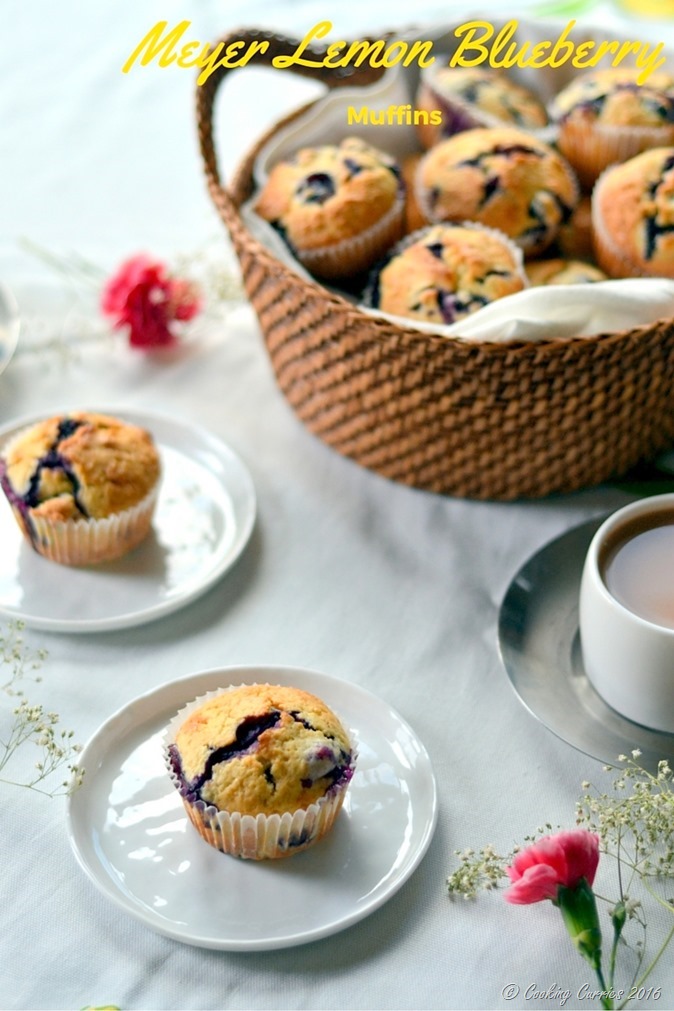 Meyer Lemon Blueberry Muffins - A Spring Recipe - Breakfast Brunch - www.cookingcurries.com