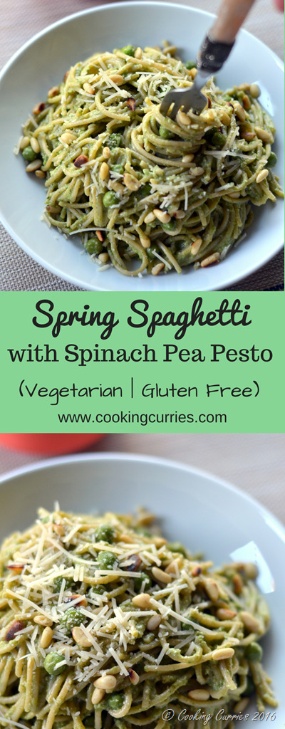 Spring Spaghetti with Spinach Pea Pesto - Vegetatian and Gluten Free - www.cookingcurries.com (2)