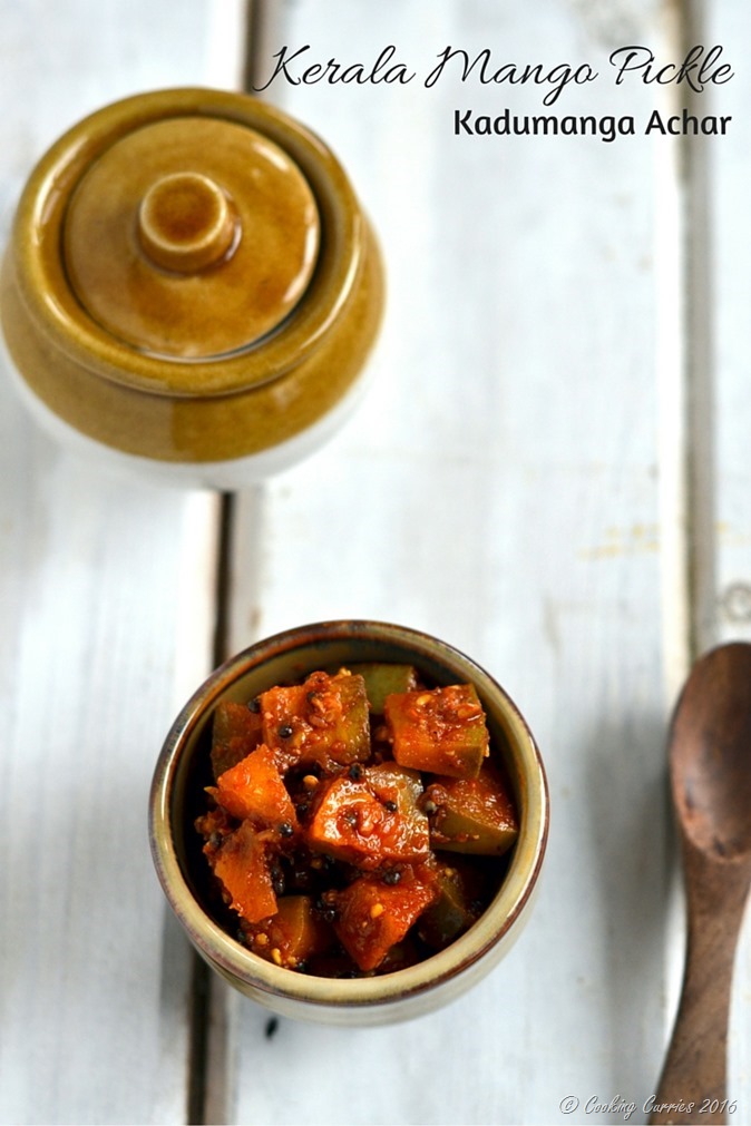 Instant Kerala Mango Pickle - Kadumanga Achar - Mangai Curry - A Kerala Sadya Recipe - www.cookingcurries.com