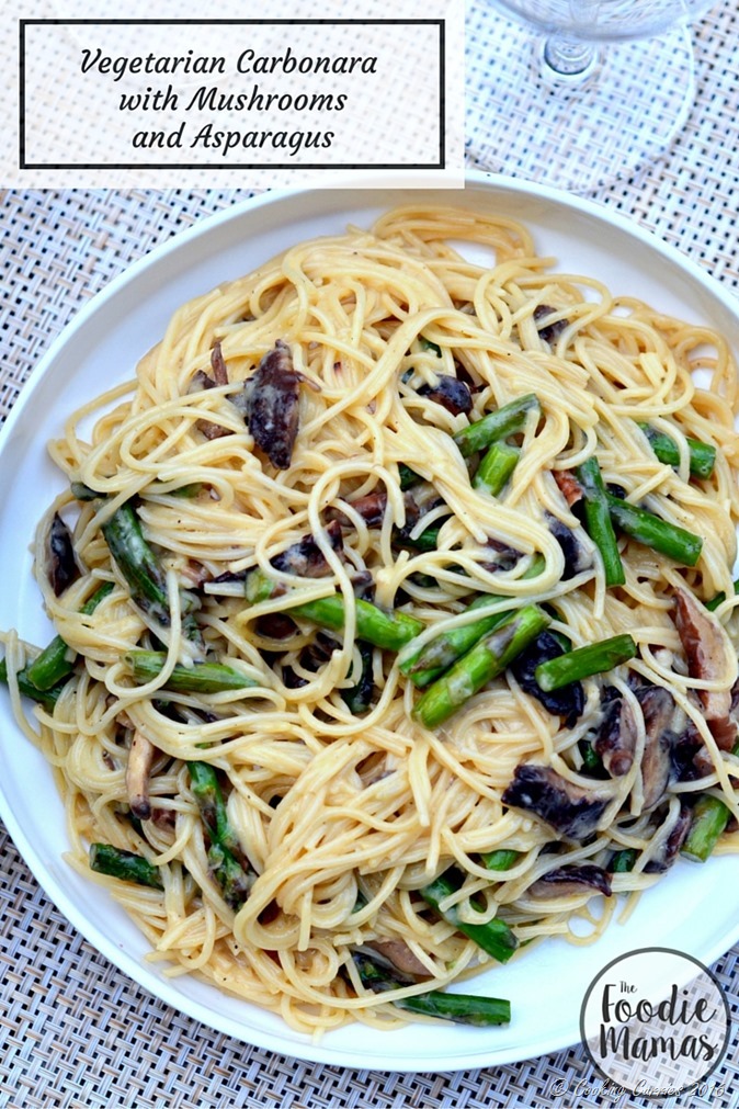 Vegetarian Carbonara with Mushrooms and Asparagus - www.cookingcurries.com
