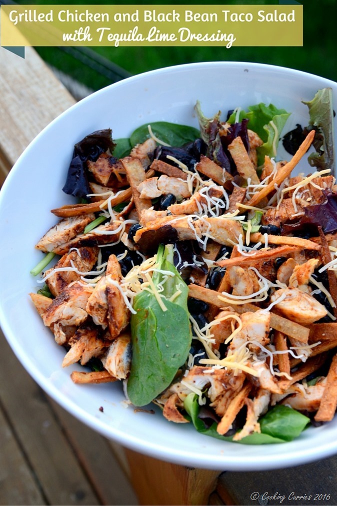 Grilled Chicken and Black Bean Taco Salad with Tequila Lime Dressing - www.cookingcurries.com