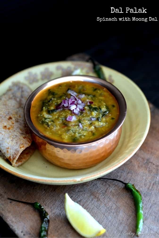 Dal Palak - Spinach with Moong Dal - Indian, Vegan, Vegetarian, Gluten Free - www.cookingcurries.com