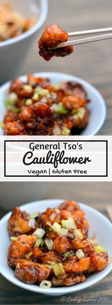 General Tso's Cauliflower - Crispy Cauliflower in a Sweet Chili Sauce - Vegan , Gluten Free - www.cookingcurries.com