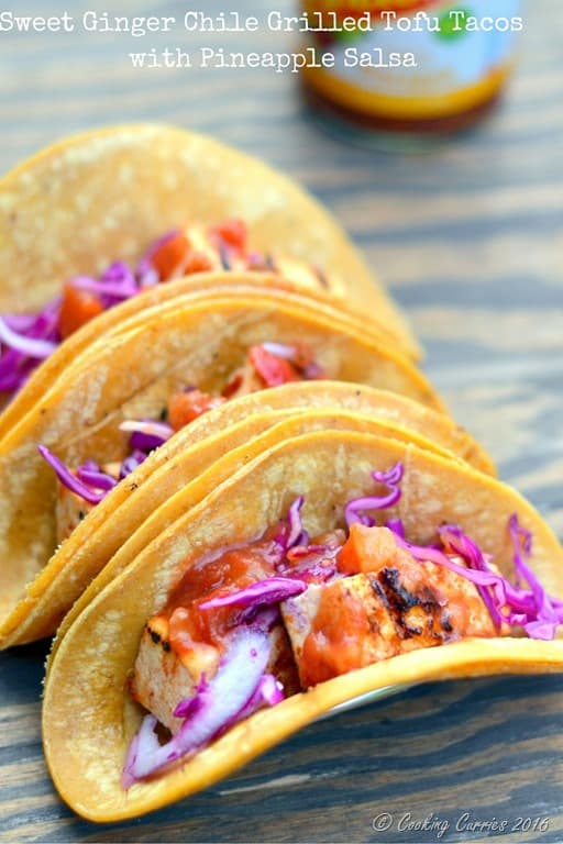 Sweet Ginger Chile Grilled Tofu Tacos with Pineapple Salsa and Pickled Onions and Cabbage - Vegan | Gluten Free