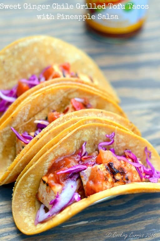 Sweet Ginger Chile Grilled Tofu Tacos with Pineapple Salsa and Pickled Onions and Cabbage - Vegan | Gluten Free