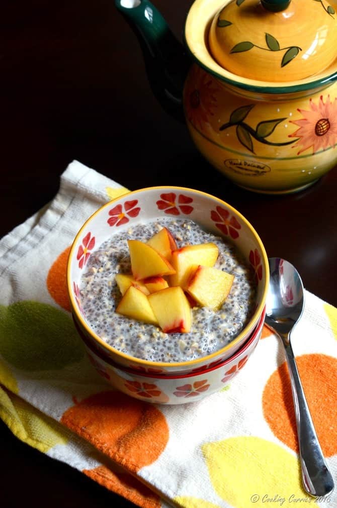 No Cook Overnight Oatmeal, Chia and Hemp Pudding with Fresh Peaches -Cooking Curries (3)