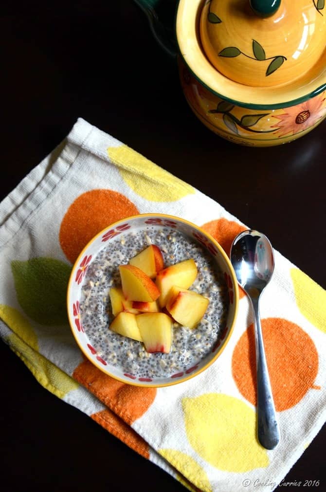 No Cook Overnight Oatmeal, Chia and Hemp Pudding with Fresh Peaches -Cooking Curries