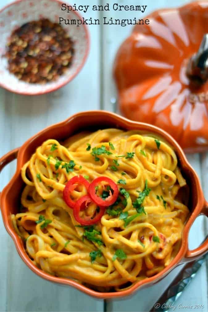 Spicy and Creamy Pumpkin Linguine - A Fall Recipe - www.cookingcurries.com