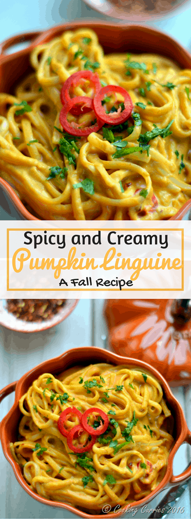 Spicy and Creamy Pumpkin Linguine - A Fall Recipe - www.cookingcurries.com