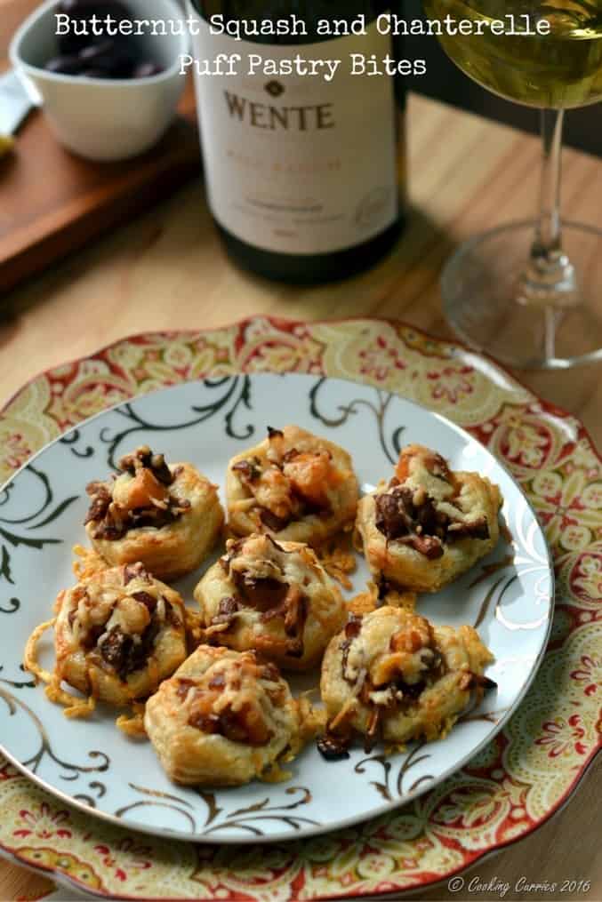 Butternut Squash and Chanterelle Puff Pastry Bites - Holiday Entertaining Food and Wine Pairing with Wente Vineyards Chardonnay