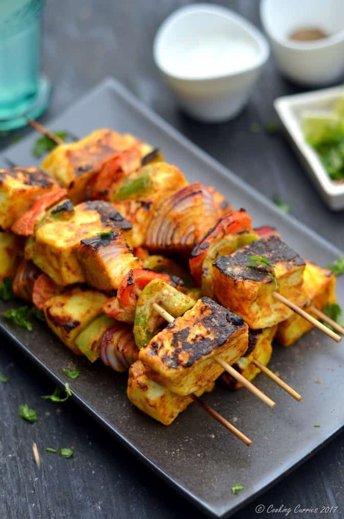 Paneer Tikka - Grilled Paneer and Vegetable Skewers - Cooking Curries (5)