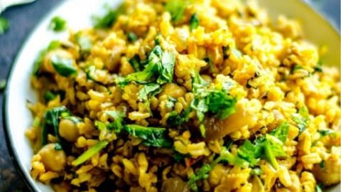 Spinach and Chickpeas Brown Rice Pulao