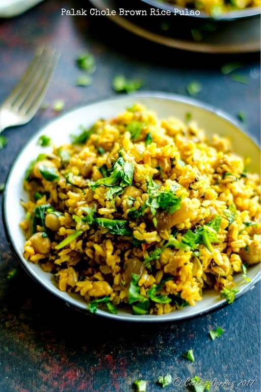 Spinach and Chickpeas Brown Rice Pulao
