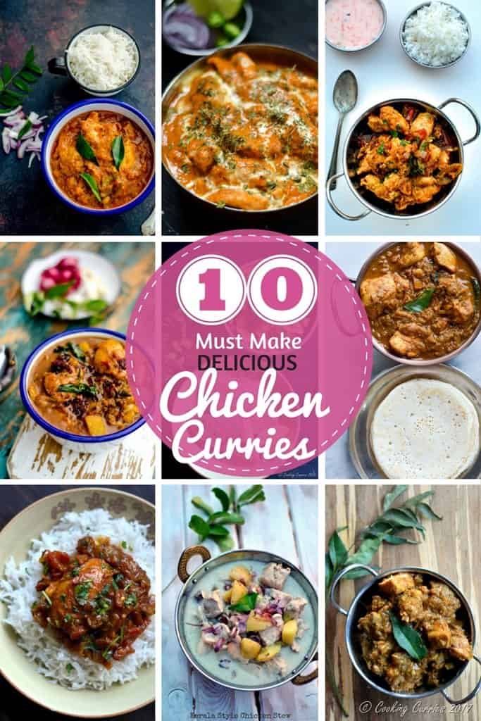 A collage of chicken curry images with text on it