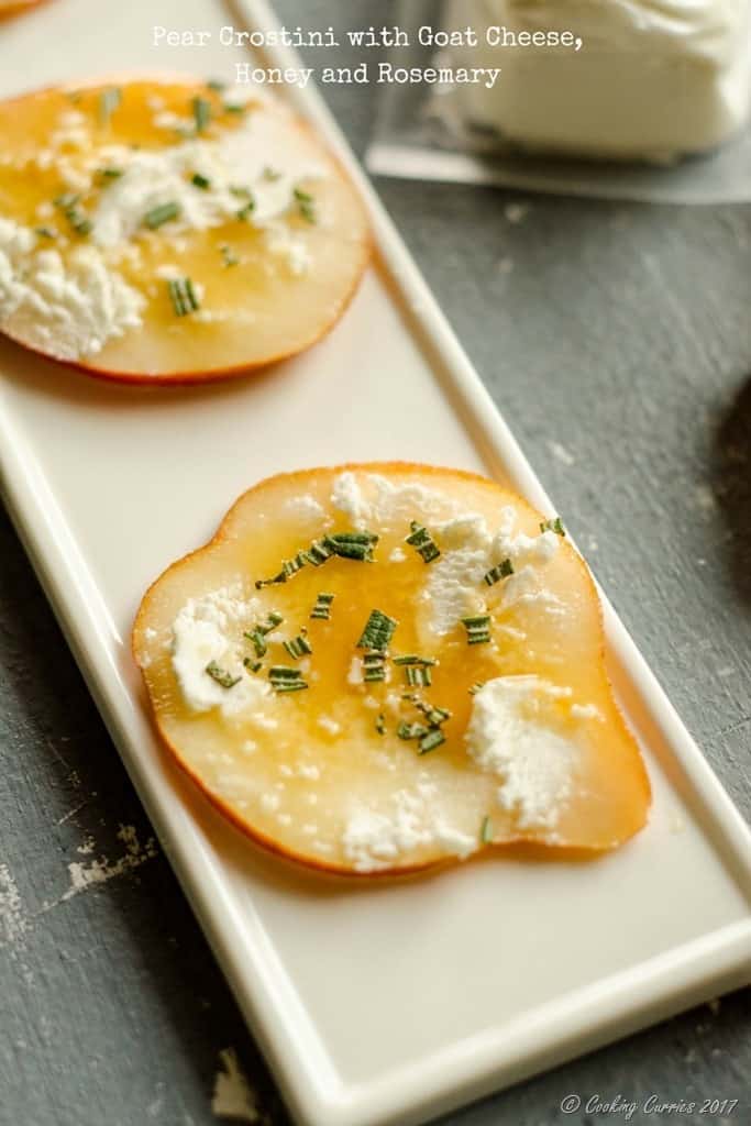Pear Crostini with Goat Cheese, Honey and Rosemary