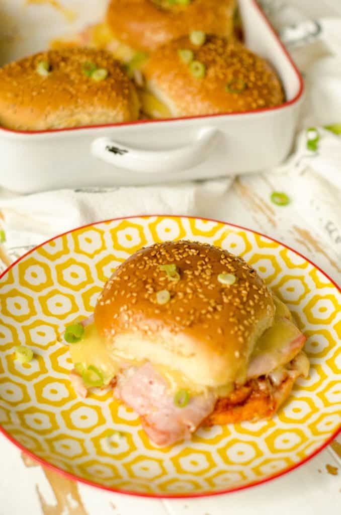 Baked Garlicky Ham and Cheese Sliders with Marinara Sauce