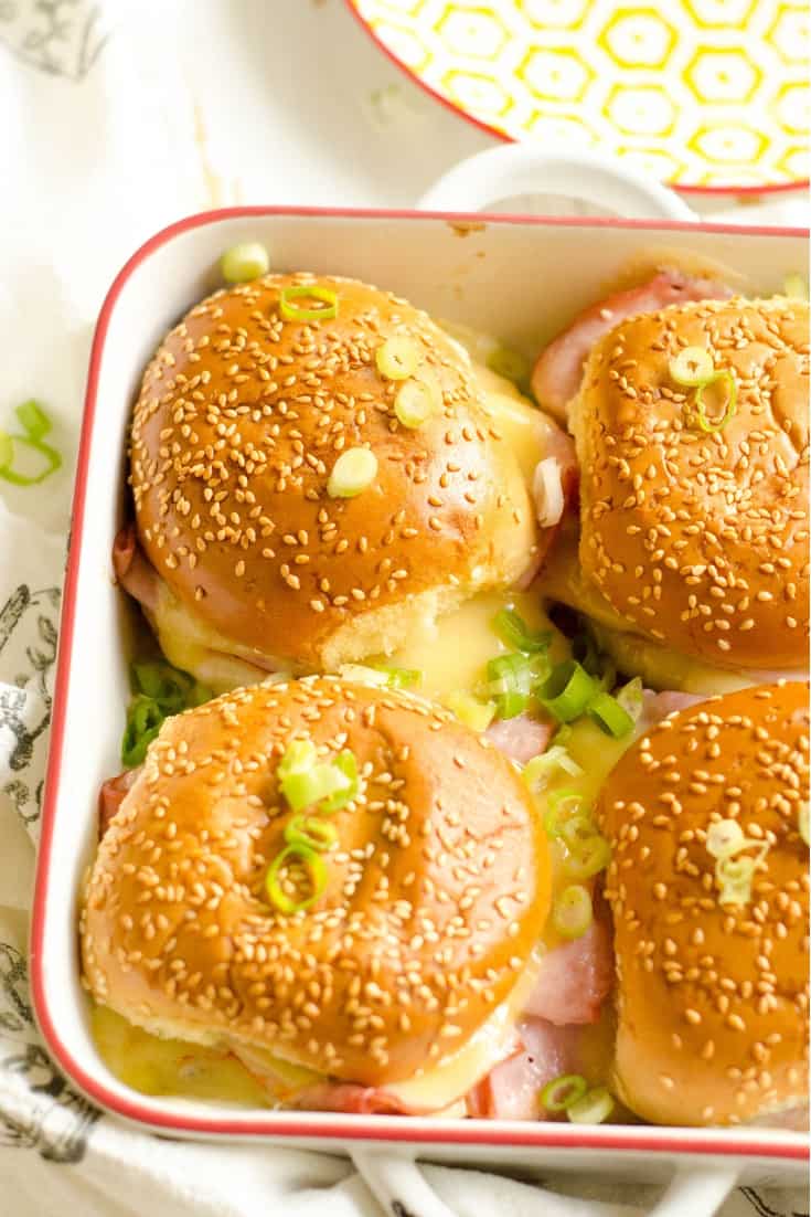 Baked Garlicky Ham and Cheese Sliders with Marinara Sauce