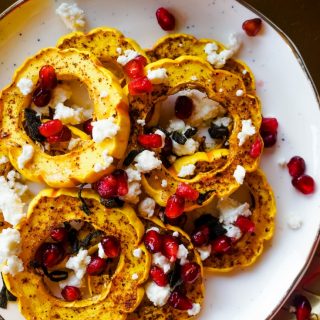 Roasted Delicata Squash with Goat Cheese and Pomegranate