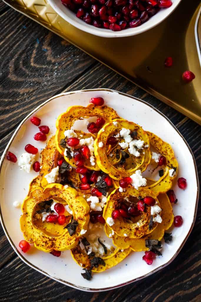 Roasted Delicata Squash with Goat Cheese and Pomegranate