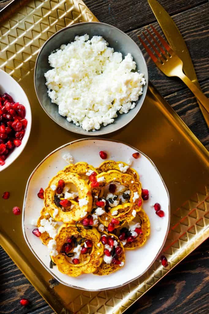 Roasted Delicata Squash with Goat Cheese and Pomegranate