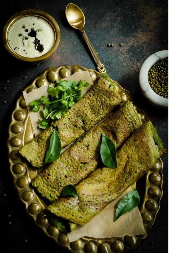 Spinach Pesarattu - Gluten Free Spinach Mung Bean Crepes