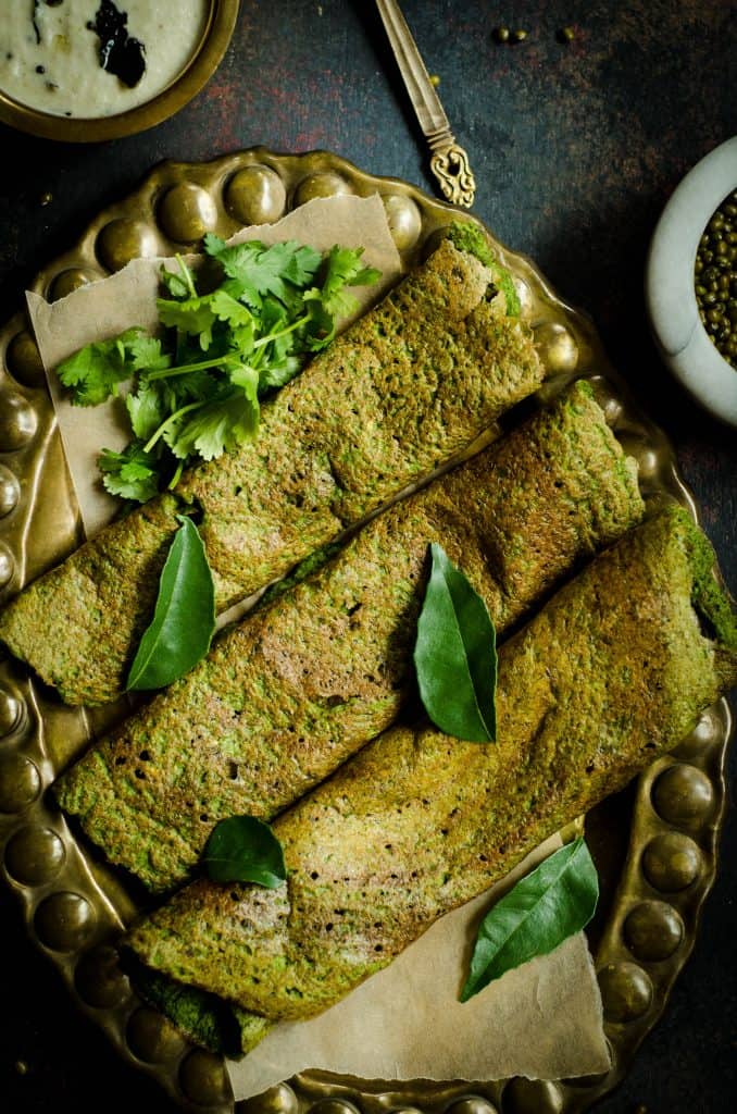 Spinach Pesarattu - Gluten Free Spinach Mung Bean Crepes