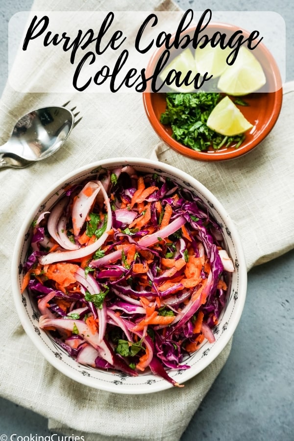 Purple Cabbage, Onion, Carrot Coleslaw with lime, salt and pepper