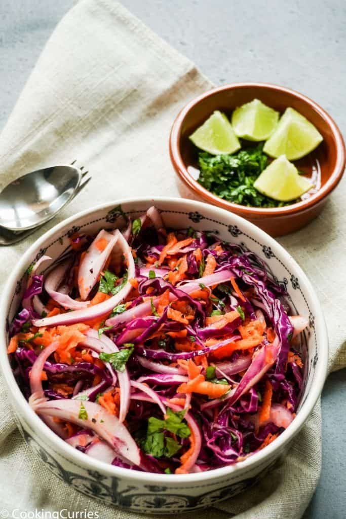 Purple Cabbage, Onion, Carrot Coleslaw with lime, salt and pepper