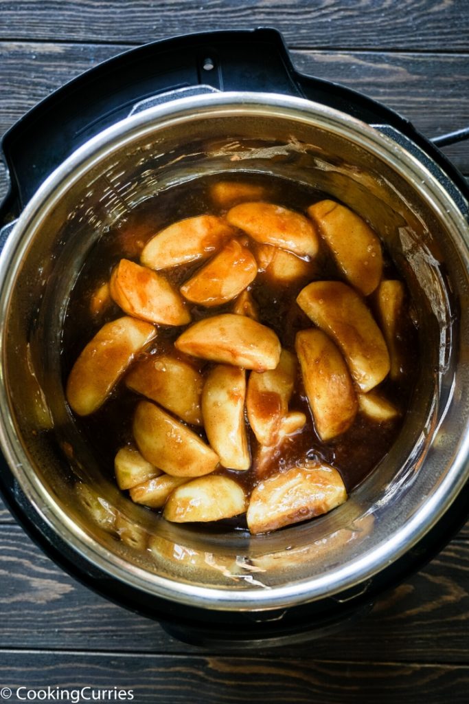 Top Shot of Cooked Cinnamon Apples in Instant Pot