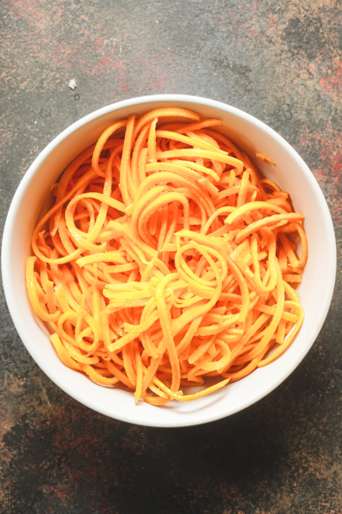 Butternut noodles in a white bowl