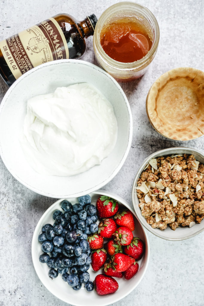 Ingredients for the Waffle Bowl Parfait laid out