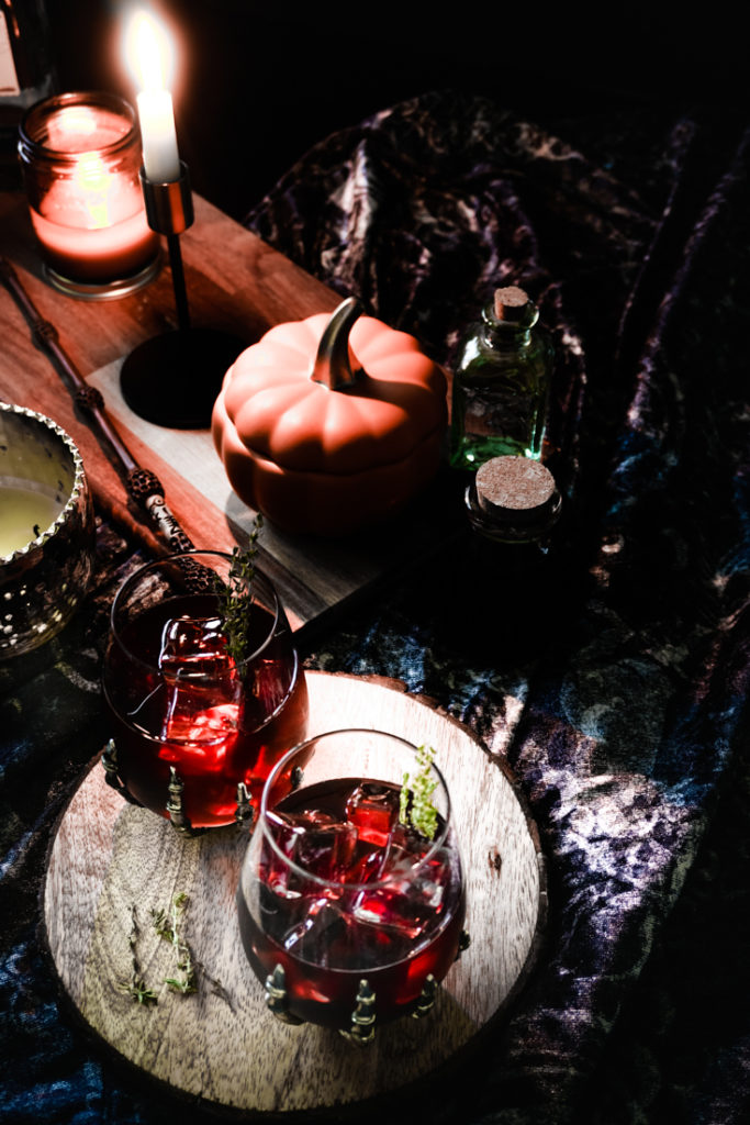 Spooky cocktails with Harry Potter paraphernalia