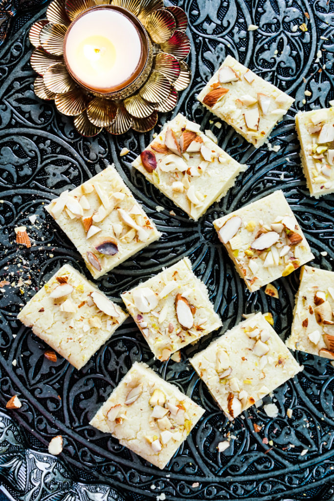 Burfi laid out on a platter