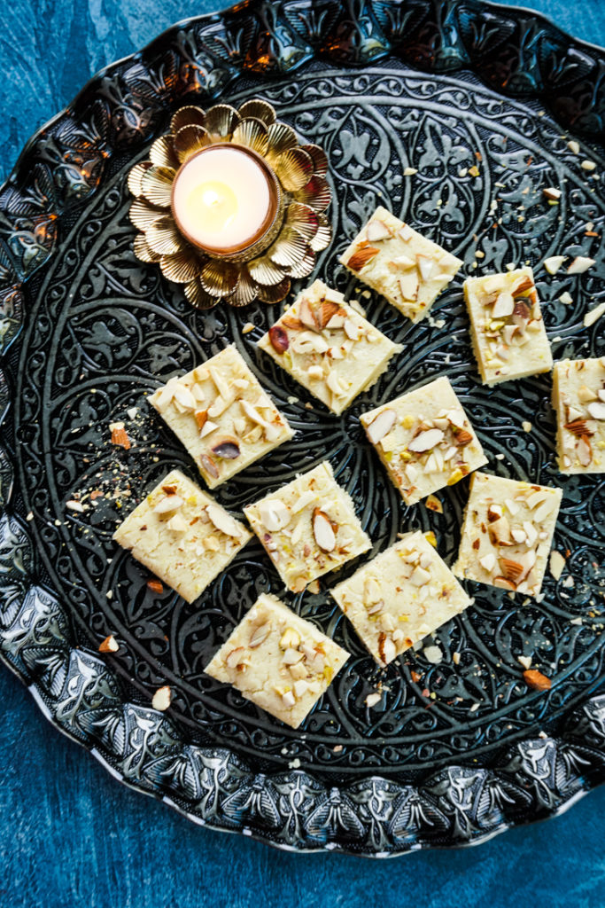 Burfi laid out on a platter