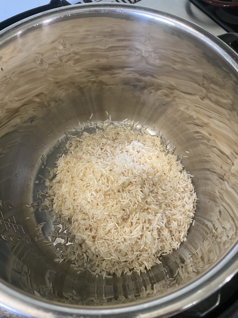 Rinsed basmati rice in the Instant Pot