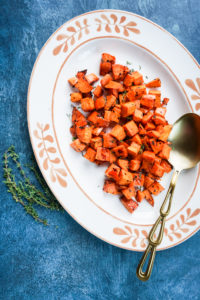 roasted sweet potatoes in a platter