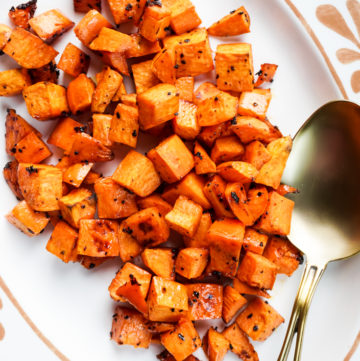 roasted sweet potatoes in a platter