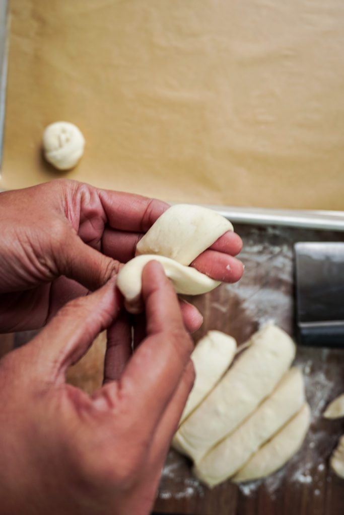 demo of knotting the dough