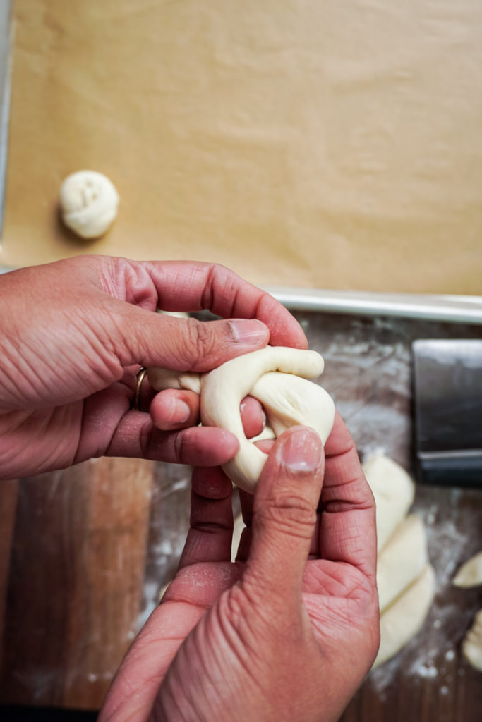 demo of knotting the dough