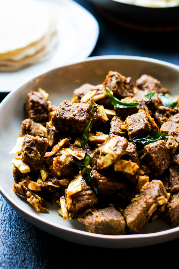 beef fry in a shallow bowl